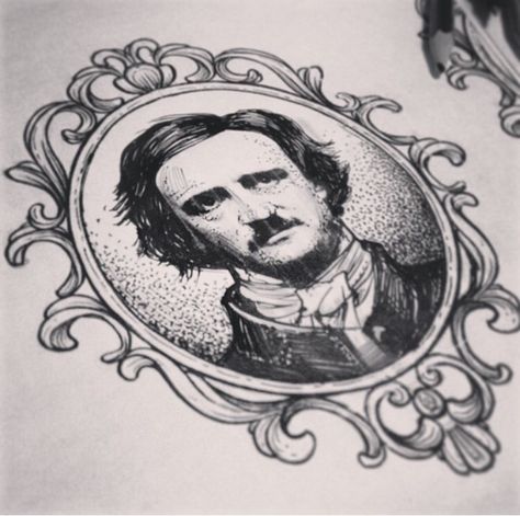 This is an awesome tattoo portrait of Edgar Allan Poe Edgar Allen Poe Tattoo, Scary Tattoo Ideas, Alex Tabuns, Poe Tattoo, Scary Tattoos, Allen Poe, Edgar Allen Poe, Horror Tattoo, Edgar Allan