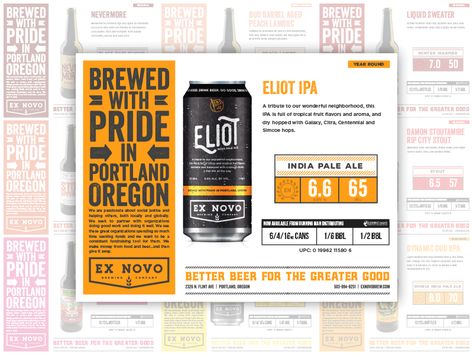 Distributor Sell Sheets for Ex Novo Beer App, Sales Sheet, Craft Beer Packaging, Catalog Design Layout, Sales Kit, Brewery Design, Beverage Poster, Publishing Design, Graphic Design Marketing