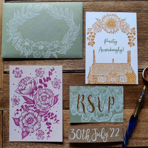 Block Printed Wedding Invitations, Linoleum Print Wedding Invitations, Save The Date Lino Print, Lino Print Invitations, Linocut Invitations, Block Print Wedding Invitations, Lino Print Wedding Invitations, Linocut Invitation, Linocut Wedding Invitations