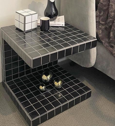 Black Tile Table, Tiled Bedside Table, Tile Nightstand, Tiled Furniture, Tile Side Table, Tiled Table, Tile Coffee Table, Tile Tables, Tile Furniture