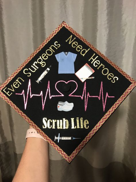 Surgical Tech Cap Ideas, Surgical Graduation Cap, Operating Room Nurse Graduation Cap, Cardiovascular Graduation Cap, Scrub Tech Graduation Cap, Surg Tech Grad Cap, Surgical Tech Graduation, Surgical Technologist Student Graduation, Surgical Tech Cap Decoration