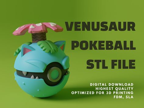 3d Printer Pokemon, 3d Print Files Free Printable, Pokemon 3d Print, Cool 3d Prints, 3d Print Files, Pokemon Bulbasaur, Pokemon Ball, 3d Printing Art, Fondant Animals