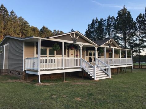 Manufactured Home Wrap Around Porch, Mobile Home Steps With Landing, Doublewide Porch Ideas, Modular Home Porch Ideas, Manufactured Home Porch Ideas, Mobile Home Steps, Builder Upgrades, Mobile Home Porch Ideas, Home Porch Ideas