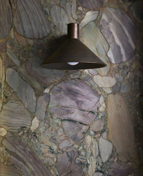 | RIVER HOUSE ⁠ ⁠ Within the residence’s powder room, this blackened bronze conical sconce by Henry Wilson illuminates the alchemy of… | Instagram Georgian Revival Homes, Stone Cold Stunner, Indonesian Design, Henry Wilson, London Townhouse, House Blend, Apartment Renovation, The Local Project, Garden Architecture