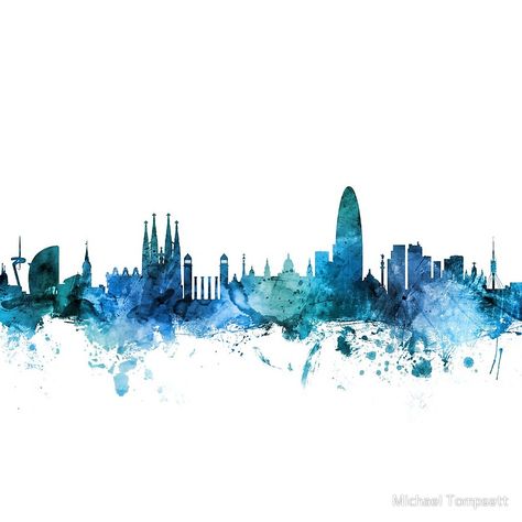 Barcelona Skyline, Fine Line Tattoo, Line Tattoo, Cityscape Art, Skyline Art, Paint Splash, Design Display, Booth Design, Contemporary Artwork