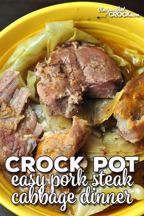 If you are looking for a truly easy one-pot meal, this Easy Crock Pot Pork Steak Cabbage Dinner is just what you need! Simple and delicious! Pork Chops And Cabbage Crock Pot, Steak Cabbage, Golo Meals, Pork Steak Recipe, Chicken Soups, Crock Pot Pork, Pork Steaks, Pork Crockpot Recipes, Recipe Pork