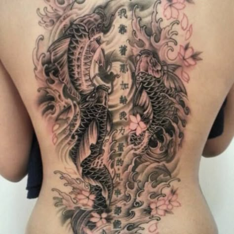 Back Koi Fish Tattoo, Fish Back Tattoo, Koi Fish Back Tattoo, Tattoo Philippines, Asian Tattoo Sleeve, Tattoo Koi Fish, Toronto Tattoo, Tattoo Koi, Stick Tattoo