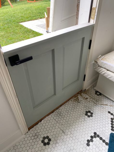 How To Make Your Very Own Dutch Door In 7 Simple Steps - farmhouseish How To Make A Half Door, Interior Dutch Door Diy, Making A Dutch Door, How To Make A Dutch Door, Diy Dutch Door Interior, Diy Dutch Doors Exterior, Half Doors In The House, Half Door Ideas, Dutch Door Diy