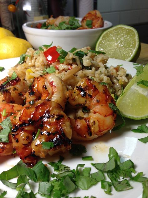 Thai Chili Lemongrass Grilled Shrimp with Sweet Basil & Lime Fried Rice – Delightful-Delicious-Delovely Lime Fried Rice, Marinated Grilled Shrimp, Christine Elise, Thai Chili, Shrimp And Rice, Shrimp Recipes Easy, Rice Ingredients, Sweet Basil, Shrimp Dishes