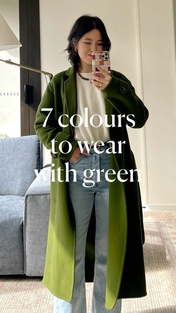 Helen • Daily Helen on Instagram: "7 colours I’ll wear with GREEN — felt inspired by the colour of this coat and had to do a styling video for green 💚 Outfits will be linked on my LTK in bio and stories x 🏷️ #sezane #sezanelovers #sezanemederick #sezanecoat #sezaneaddict #colourfulstyle #colorfulstyle #green #colourcombination #colourcombinations" Green Coat Outfit Winter, Green Outfits, Colourful Style, Soft Autumn, Green Outfit, Green Coat, The Colour, Colorful Fashion, Color Me