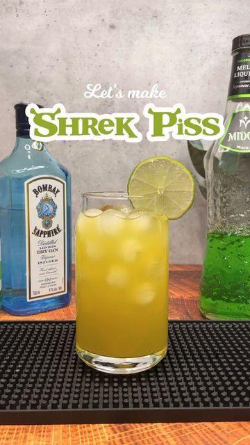 Tipsy Goat Cocktails on Instagram: "Shrek Piss 🧌💦 Ingredients - 1oz Tequila - 1oz Peach Schnapps - 1/2oz Gin - 1/2oz Triple Sec - 1/2oz Sour Apple Pucker - 1oz Watermelon Pucker - 1/2oz Midori - 1/2oz Sweet & Sour Mix - Pineapple Juide #cocktailrecipes #cocktails #cocktail #drinkrecipes #drinks #mixology #cocktailtime #drink #drinkstagram #cocktails30sec" Shrek Inspired Cocktails, Shrek Inspired Drinks, Shrek Themed Shots, Shrek Alcoholic Drinks, Shrek Themed Cocktails, Swampwater Cocktail, Shrek Party Drinks, Swamp Water Cocktail, Sour Apple Schnapps Drinks