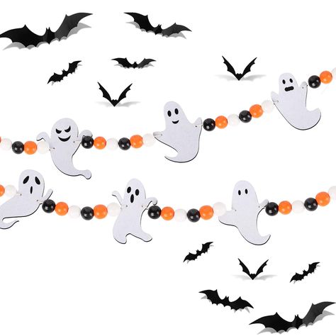 PRICES MAY VARY. 【Package Include】3.6ft Halloween ghost garland and 24 pcs bat wall decor stickers.Perfect Halloween indoor decorations for mantle,fireplace 【Material】Our ghost garland is made from felt ghost and white orange black 3 colours wood beads.Sturdy material and can be reused next year 【Pre-Strung】The Halloween garland is pre strung,you can hang it immediately,save your time to assemble 【Size】3.6 ft in length,long enough to hang it on anywhere you want to decorate in your room 【Hallowe Bat Wall Decor, Wood Beads Garland, Felt Ghost, Ghost Garland, Mantle Fireplace, Beads Garland, Bat Wall, Stickers Halloween, Halloween Garland