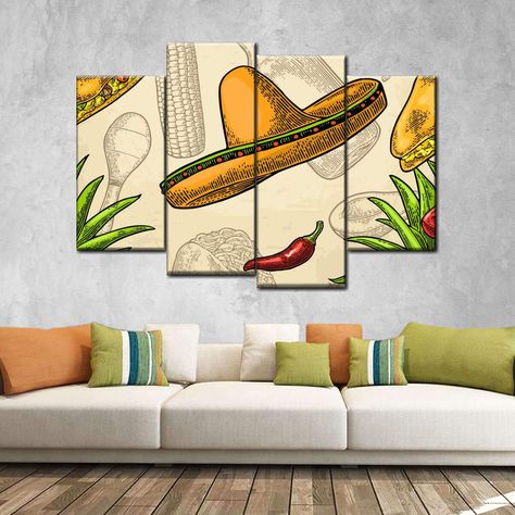 Mexican Wall Painting Ideas, Mexican Art Traditional, Mexican Paintings Ideas, Mexican Banner, Mexican Folk Art Decor, Mexican Art Painting, Mexican Restaurant Design, Mexican Restaurant Decor, Mexican Folk Art Painting