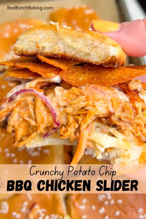 Crunchy BBQ Chicken Sliders - Bad Batch Baking - Restaurant Copycat Recipes & Family Favorites Alabama Recipes, White Barbecue Sauce, Awesome Sandwiches, Chicken Crisps, Best Barbecue Sauce, Sliders Recipes Chicken, Restaurant Copycat Recipes, Bbq Chicken Sliders, Hot Sandwiches