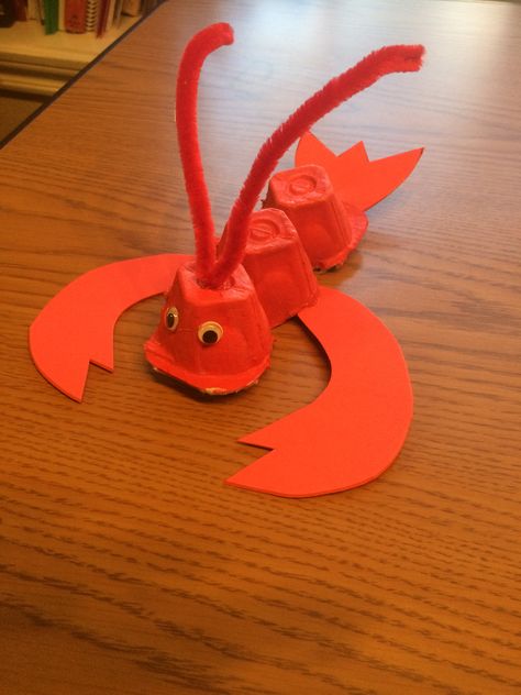 Egg carton lobster Lobster Craft Preschool, Lobster Craft, Lobster Crafts, Diy Ice Cream Cone, Ice Cream Month, Under The Sea Crafts, Month May, Egg Carton Crafts, Diy Ice Cream