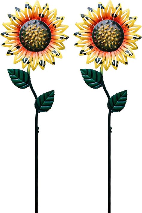 2 Pack Metal Sunflower Garden Stakes, Bright Sunflower Yard Art, Indoor Outdoor Decorative Stakes for Patio Lawn Pathway (23.3”x 5.9”) “Amazon and the Amazon logo are trademarks of Amazon.com, Inc. or its affiliates.” Outdoor Sunflower Decor, Sunflower Yard Decor, Diy Metal Sunflower Garden Art, Sunflower Neon Sign, Sunflower Metal Yard Art, Lawn Ornament, Sunflower Garden, Garden Stakes, Lawn Garden