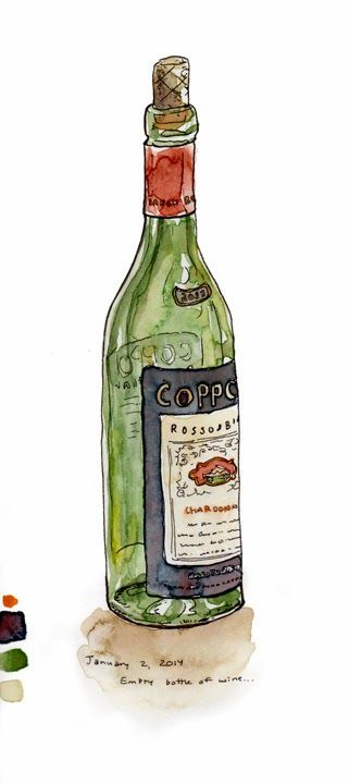 Drawing Of Wine Bottle, Bottle Of Wine Painting, Watercolour Wine Bottle, Wine Bottle Illustration Drawings, Wine Bottle Art Drawing, Wine Bottles Drawing, Wine Drawing Aesthetic, Glass Bottle Illustration, Wine Bottle Doodle