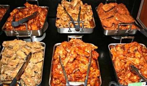 hot wing bar must have Wing Buffet Ideas, Hot Wing Bar Ideas, Wings Bar Ideas, Wings Wedding Food, Pizza And Wing Bar Wedding, Wing Bar Wedding, Wings At Wedding Reception, Chicken Wing Bar Wedding, Chicken Wing Bar