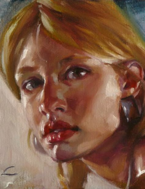 John Larriva (American, b. 1981), oil on hardboard {figurative #expressionist art beautiful female blonde young woman face portrait cropped painting #loveart} larriva.blogspot.com John Larriva, Oil Painting Woman, Horse Oil Painting, Realistic Oil Painting, Painting Of A Woman, Oil Painting Nature, Oil Painting Inspiration, 얼굴 그리기, Oil Painting Techniques