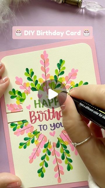 Floral Birthday Cards Diy, Diy Birthday Cards For Sister Handmade, Happy Birthday Artwork, Birthday Card Painting, Diy Happy Birthday Cards, Happy Birthday Diy Card, Floral Birthday Cards, Happy Birthday Painting, Calligraphy Birthday Card