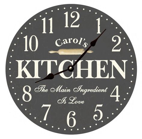 Engraved Clock, Kitchen Wall Clock, Personalized Wall Clock, Clock Ideas, Kitchen Words, Kitchen Clock, Mdf Panel, Gold Clock, Custom Clocks