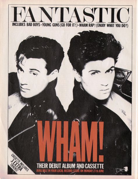 WHAM! God I love these guys, Everything She Wants and Wake Me Up Before You GO GO are great songs! George Michael Poster, Andrew Ridgeley, George Michael Wham, Everything She Wants, Vintage Music Posters, George Michael, Band Logos, Album Releases, Music History