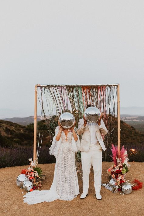 5 Must-See Wedding Trends for 2023 - TheBridesBouquet.com Race Party, Disco Balls, Wedding Boho, Retro Wedding, Wedding Destination, Wedding Mood, Disco Party, Wedding Planners, Disco Ball