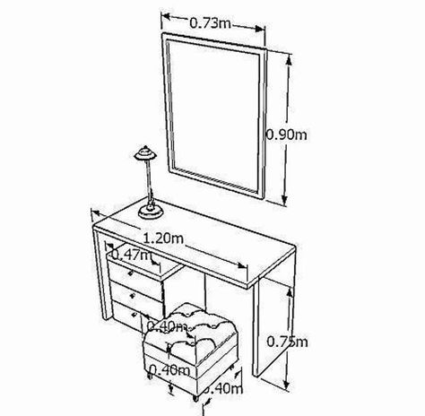 Interior Design Sketchbook, Drawing Furniture, Furniture Design Sketches, Wood Craft Patterns, Dresser Table, Makeup Dressing Table, Dressing Table Design, Furniture Dimensions, Interior Design Sketches