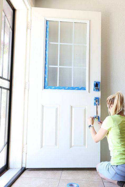 How To Paint A Front Door {Without Removing It} - Classy Clutter Bedroom Door Painting, Brick House Front Door Colors, Painted Exterior Doors, White Front Door, Door Painting, White Molding, Garage Door Design, Accent Wall Paint, Painted Front Doors