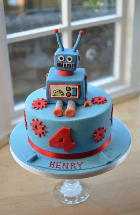 Robot birthday cake - Robot Theme Cake, Robot Cake Ideas, Robot Birthday Cake, Bunny Birthday Theme, Birthday Party Dessert Table, Baileys Cake, Robot Cake, Moana Birthday Cake, Robot Birthday Party