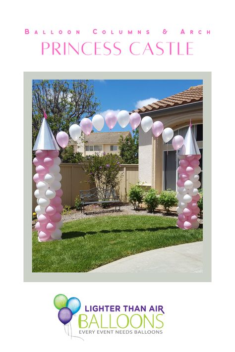 Disney Princess Birthday Party Decorations Outdoor, Princess Bday Party Decorations, Disney Castle Baby Shower, Princess Balloon Arch Ideas, Pink Princess Party Decorations, Princess Party Balloon Arch, Outdoor Princess Party, Disney Princess Birthday Backdrop, Princess Party Balloons