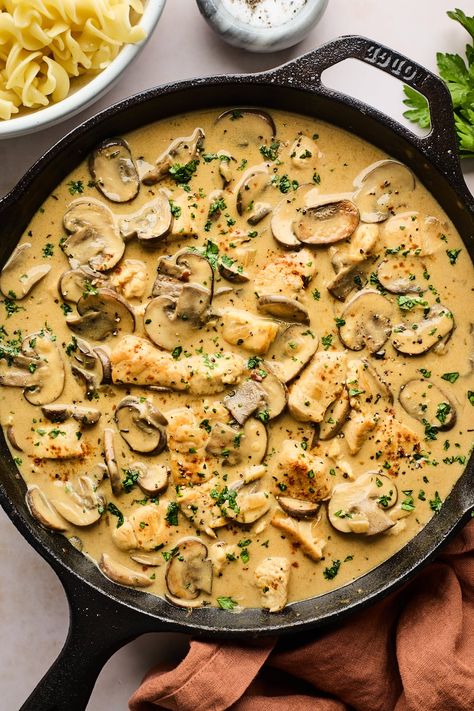 Chicken Stroganoff | Olive & Mango Chicken Mushroom Stroganoff Recipe, Jamie Oliver Chicken In Milk, Jamie Oliver Recipes 15 Minute Meals Chicken, Jamie Oliver 15 Minute Meals Chicken, Classic Chicken Mushroom Stroganoff, Comfort Food Chicken, Chicken Stroganoff, Mushroom Stroganoff, Canned Mushrooms