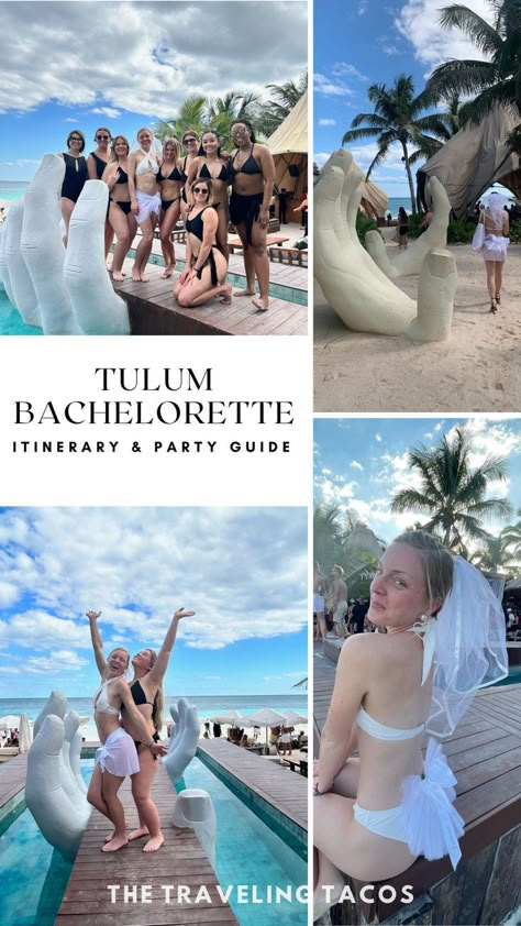 Bachelorette Destination Ideas, Bachelorette Tulum, Bachelorette Party Places, Bachelorette Mexico, Bach Itinerary, Free Bachelorette Party Games, Bachelorette Party Beach Theme, Tulum Party, Veuve Before Vows