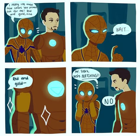 Peter Parker X Tony Stark, Spiderson Fanart, Marvel Heroes Names, Toni Stark, Superfamily Avengers, Marvel Headcanon, Meme Comics, Avengers Comics, Marvel Avengers Funny