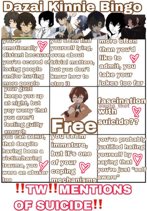 Bsd Kinnie, Dazai Kin, Kin Bingo, Dazai Kinnie, Kinnie List, Kinnie Bingo, Losing People, Kin List, Bsd Memes