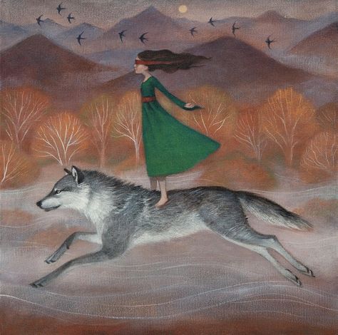 “I am my mother's savage daughter The... - Owl and the Moon | Facebook Lucy Campbell, Gorgeous Christmas Cards, Wolf Running, Limited Edition Giclee, Swallows, Art Moderne, Colour Palette, Green Dress, Fall Colors