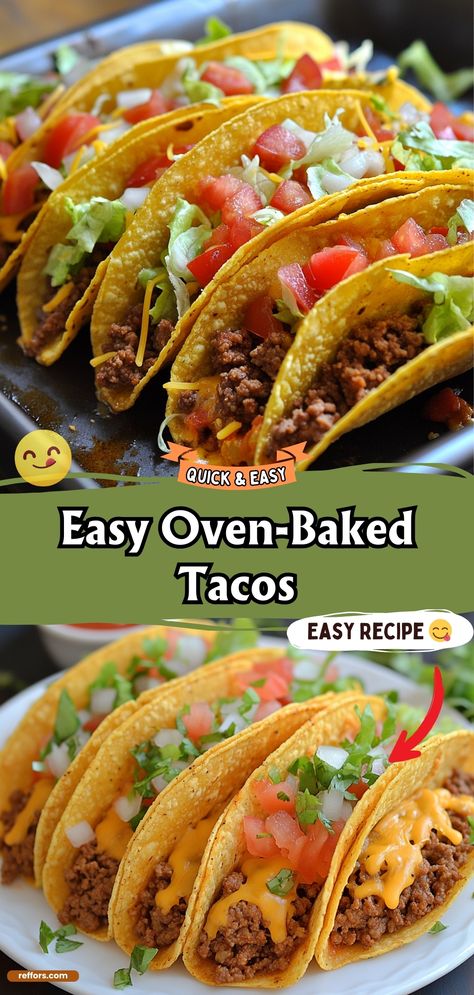 Transform your taco night with Easy Oven-Baked Tacos. This method ensures crispy shells filled with flavorful toppings, all baked to perfection in the oven. It's a simple way to make tacos even more delightful and less messy. #TacoNight #OvenBaked #FamilyFavorites Bake Taco Shells In Oven, Crispy Oven Baked Tacos, Oven Baked Taco Shells, Taco Oven Bake, Baked Tacos Flour Tortillas, Crispy Tacos In Oven, Oven Baked Tacos Ground Beef, Oven Tacos Baked, Baked Soft Tacos