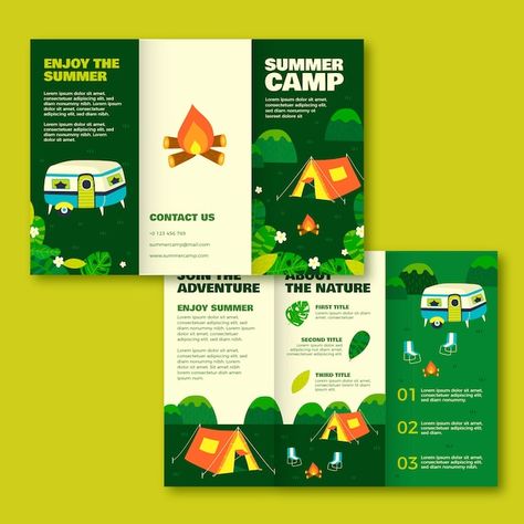 Tourism Brochure Design, Camp Brochure, Brochure Examples, Trifold Brochure Design, Flyer Design Layout, Paper Toys Template, Leaflet Design, Flyer Layout, Enjoy Summer