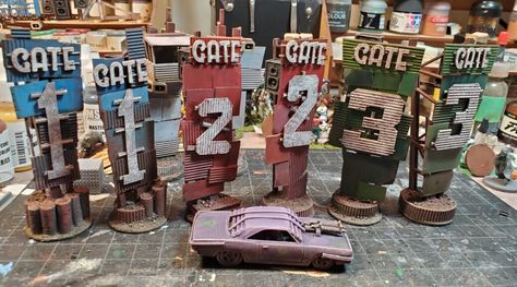 Giant Numbers, Gate Signs, Big Numbers, Weathered Paint, Dump Ideas, Wargaming Terrain, Id Design, Checkered Flag, Soft Makeup