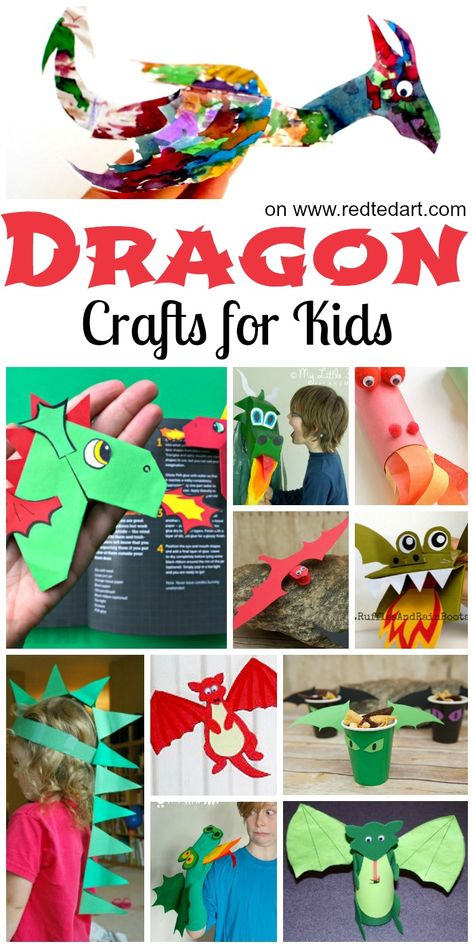 Dragon Crafts for kids!! A roundup of fun crafts all about dragons! #craftsforkids #dragoncrafts Eisteddfod Crafts For Kids, Dragon Party Activities, Knight Crafts For Kids, Dragon Crafts For Kids, Daffodil Craft, Diy Paper Art, Dragon Birthday Parties, Red Ted Art, St Georges Day