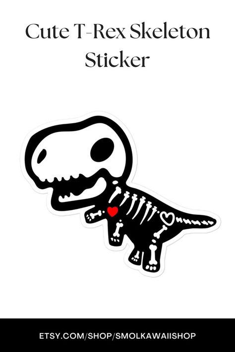 Jurassic Park was always on the television or trying to find fossils in the back yard. There was always a time where something new in the dinosaur world was being created. Who can forget about this legendary beast roaming the earth and how powerful it was? This sticker was designed to bring the King of the Tyrant Lizards to you in a more adorable form. 

stickers printable | anime sticker | chibi sticks | anime aesthetic | kawaii art | polymer clay kawaii #stickers Art Stickers Printable, T Rex Cartoon, Cute Cartoon Art, Cute T Rex, Skeleton Sticker, Polymer Clay Kawaii, Dinosaur Drawing, Cute Skeleton, Dinosaur Skeleton