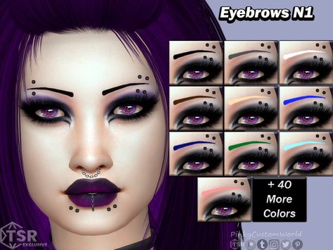 Sims Eyebrow Piercing, Sims 4 Emo Makeup Cc, Sims 4 Cc Eyebrow Piercing, Drawn Eyebrows, Alt Sims, Goth Eyebrows, Goth Piercings, Sims 4 Cc Goth, Sims 4 Cc Eyes