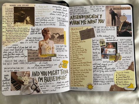 Fearless Art Taylor Swift, Fearless Taylor Swift Journal, Swiftmas Basket, Taylor Swift Scrapbook, Lyric Journal, Taylor Swift Journal, Song Journal, Fearless Tv, Taylor Swift Book