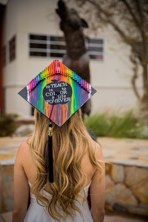 Early Childhood Education Caps Graduation, Art Education Graduation Cap, Cap Decoration Graduation College Teacher, Grad Cap Designs Teacher, Grad Cap Ideas For Teachers, Teacher Cap And Gown, Graduation Cap For Teachers, Education Major Graduation Pictures Photo Ideas, Cute Graduation Caps High Schools