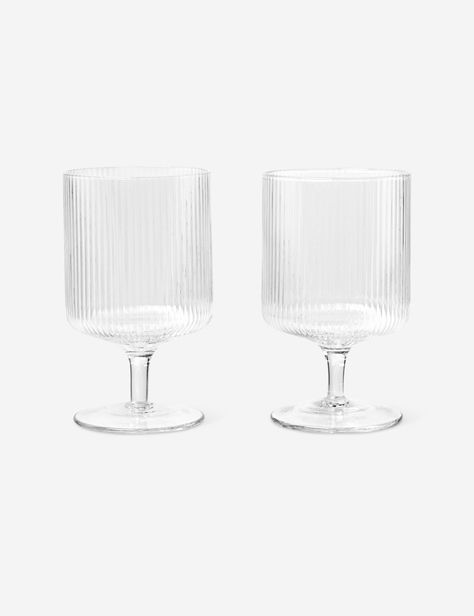 Rian Ripple Wine Glass - Set of 2 – Lulu and Georgia Unique Drinking Glasses, Modern Wine Glasses, Bar Glasses, Water Into Wine, Lulu And Georgia, Wine Glass Set, Mason Jar Wine Glass, Authentic Design, Ferm Living