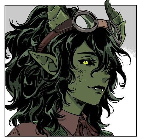 Goblin Tiefling, Rouge Character Design Dnd, Goblin Female Dnd, Tiefling Green, Goblin Female Art, Goblin Dnd Character Design, Green Tiefling, Goblin Character Art, Goblin Oc