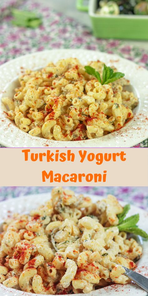 Yogurtlu Makarna - Turkish Yogurt Macaroni is a delicious one pot meal with pasta, ground meat and yogurt sauce infused with fresh mint. It can be adapted to Vegetarian by using soya chunks. #dinnertime #pastarecipes #turkishfood #middleeasternrecipes #lambrecipes #kidfriendly #comfortfood #recipeswithyogurt #worldcuisine #globalrecipes Turkish Pasta With Yogurt, Turkish Pasta, Yogurt Pasta, Turkish Yogurt, Soya Chunks, White Bean Salad, One Pot Meal, Pasta Dinner Recipes, Yogurt Sauce