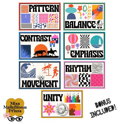 Principles Of Design Poster, Art Class Posters, Art Classroom Posters, Elementary Art Teacher, Elementary Art Classroom, Art Room Posters, Teaching Graphic Design, Teachers Room, Teacher Bulletin Boards