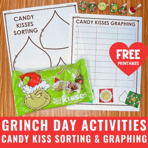 Grinch Hershey Kisses, Grinch Day Activities, Christmas Carols For Kids, Grinch Day, Grinch Christmas Party, December Activities, Grinch Party, Hershey Kiss, Graphing Activities