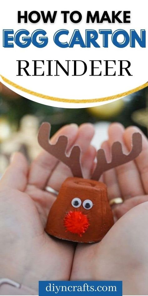 This adorable egg carton reindeer kids Christmas craft is a great way to upcycle while having fun crafting for the holidays! Egg Cartoon Christmas Craft, Egg Carton Fall Crafts, Egg Crate Christmas Crafts, Christmas Crafts With Egg Cartons, Egg Carton Crafts For Kids Preschool, Egg Carton Crafts For Kids Christmas, Craft With Egg Carton, Egg Container Craft, Egg Carton Christmas Crafts